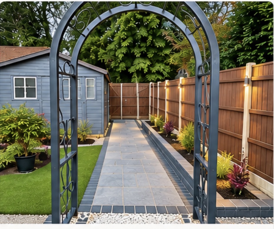 Finished landscaped garden and paved pathway